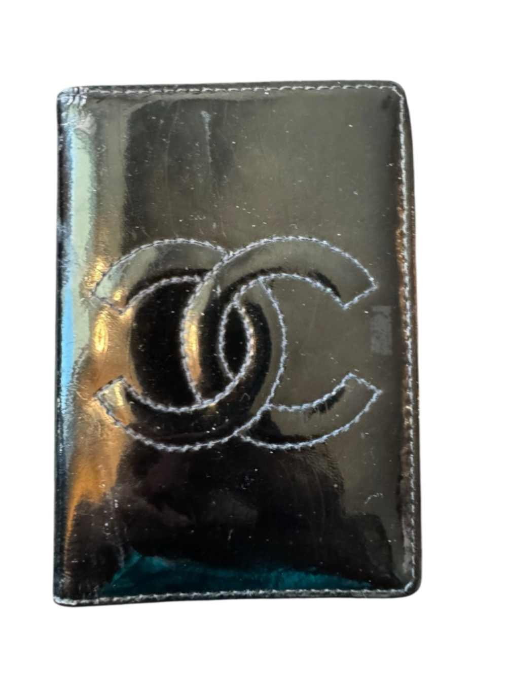 Chanel Black Patent Leather CC Logo Wallet